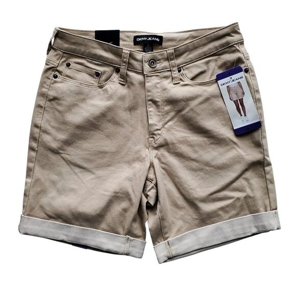 DKNY NWT Bermuda Shorts Chino Tan Color Brushed Cotton Bland Stretchy Size 4 - Picture 2 of 12